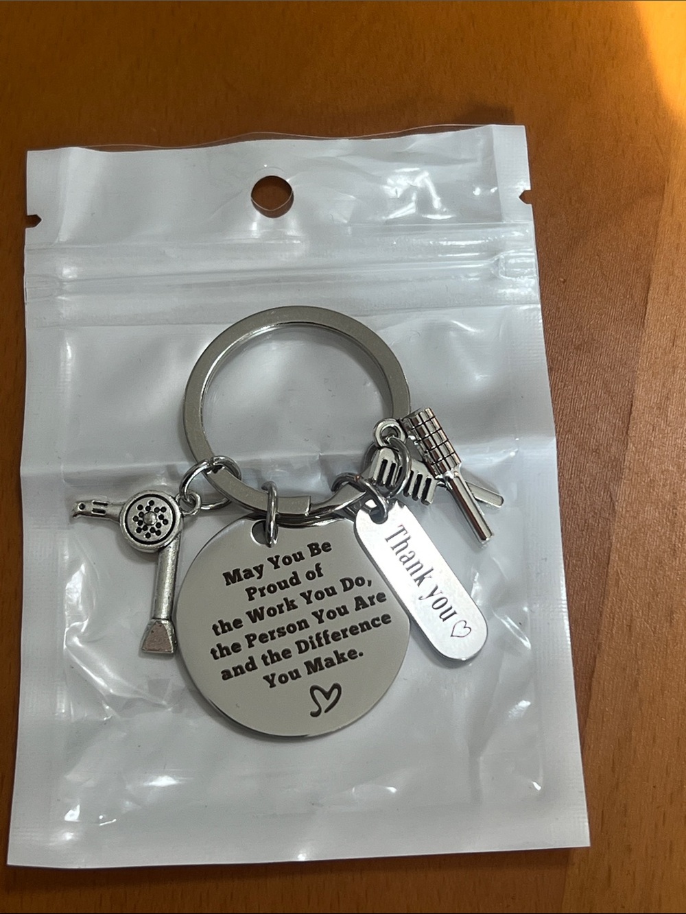 Silver Inspirational Hair Stylist Keychain - Thank You Charm